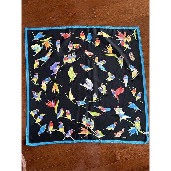 PATEK PHILIPPE Vivid bird motif large size silk scarf  Blue Novelty Prize Purple - Picture 2 of 9